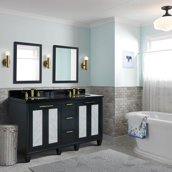 Bellaterra Home Trento 61" Double sink vanity in Dark Gray finish with Black galaxy granite and oval sink