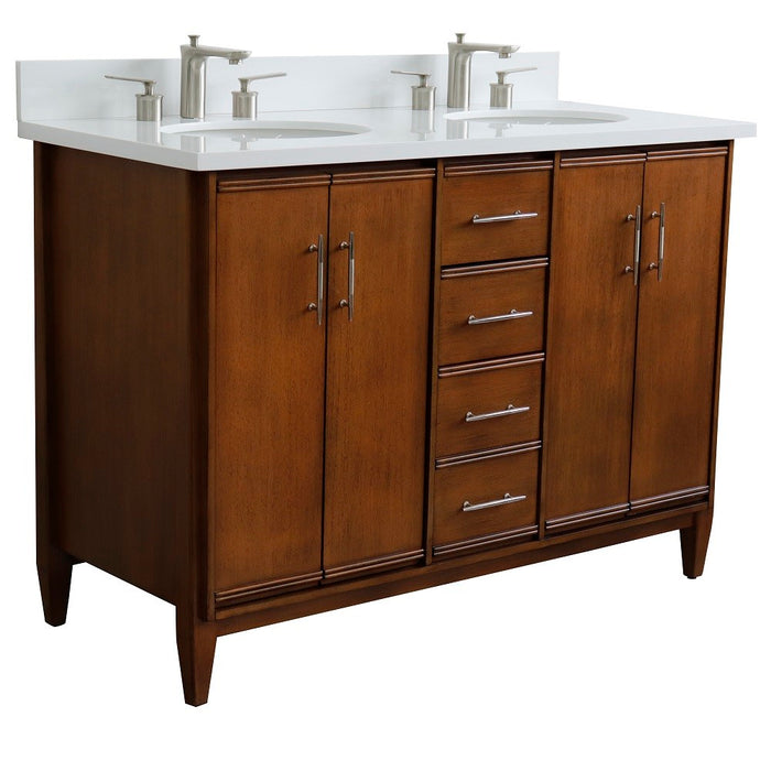 Bellaterra Home MCM 49" Double sink vanity in Walnut finish with White quartz and oval sink