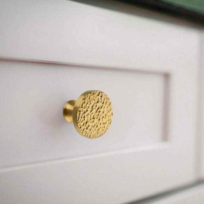 Akicon Hammered Polished Gold Kitchen Cabinet Knobs 1-1/4 inch (32 mm) Diameter 100% Solid Brass Drawer Knob AK01916A-PB