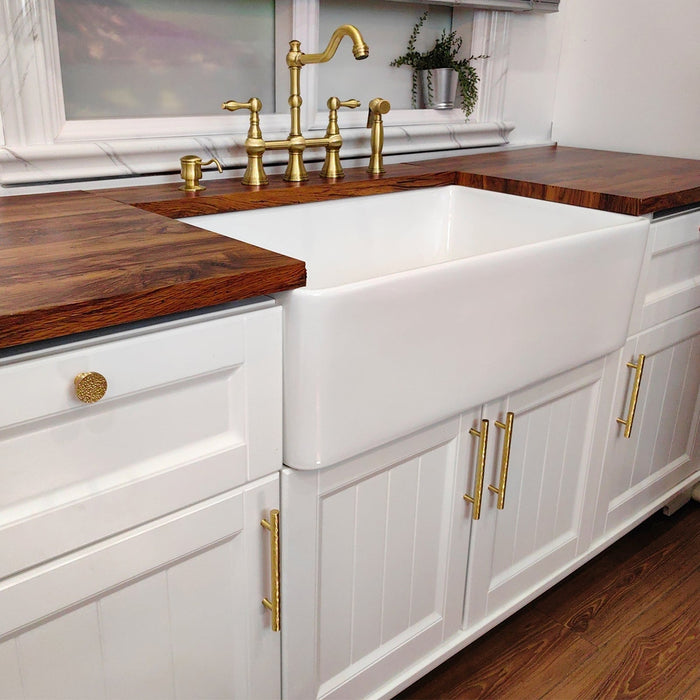 Akicon Hammered Polished Gold Kitchen Cabinet Knobs 1-1/4 inch (32 mm) Diameter 100% Solid Brass Drawer Knob AK01916A-PB