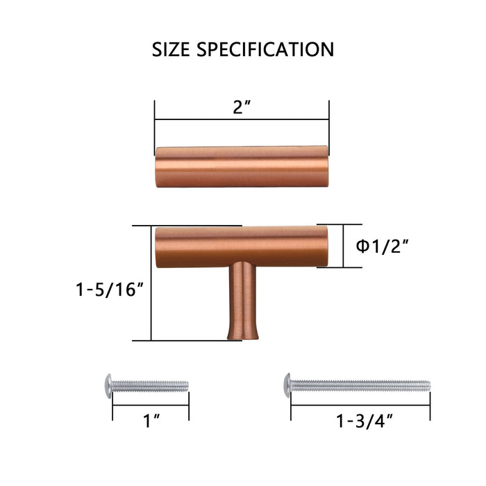 Akicon Copper Kitchen T Bar Cabinet Pulls 100% Solid Brass Drawer Knob AK01917-C