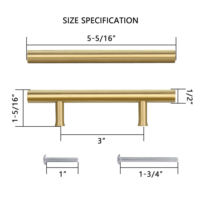 Akicon 3 Inch Hole Center Brushed Gold Kitchen Cabinet Handles 100% Solid Brass Drawer Pulls AK01930-BG