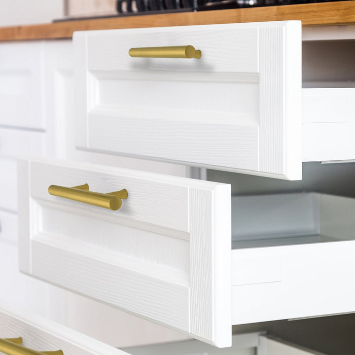 Akicon 3 Inch Hole Center Brushed Gold Kitchen Cabinet Handles 100% Solid Brass Drawer Pulls AK01930-BG