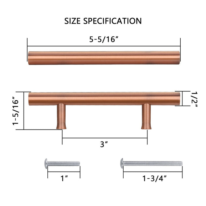 Akicon 3 Inch Hole Center Copper Kitchen Cabinet Handles 100% Solid Brass Drawer Pulls AK01930-C