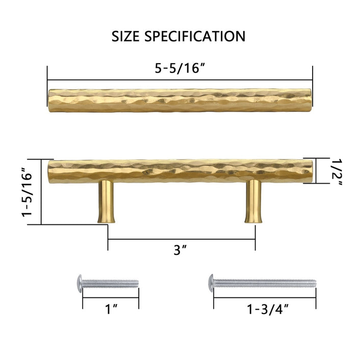 Akicon 3 Inch Hole Center Hammered Polished Gold Kitchen Cabinet Handles 100% Solid Brass Drawer Pulls AK01930A-PB