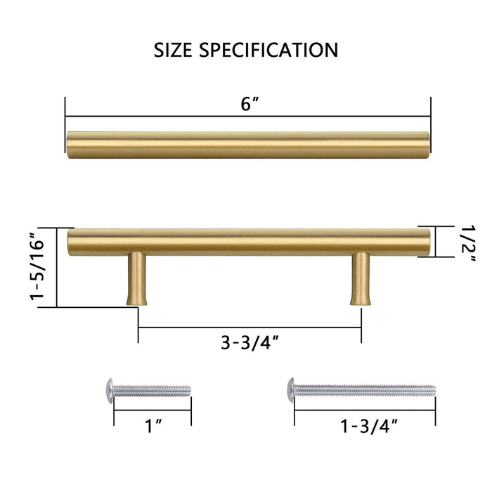 Akicon 3-3/4 Inch Hole Center Brushed Gold Kitchen Cabinet Handles 100% Solid Brass Drawer Pulls AK01931-BG