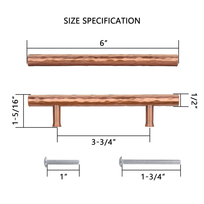 Akicon 3-3/4 Inch Hole Center Hammered Copper Kitchen Cabinet Handles 100% Solid Brass Drawer Pulls AK01931A-C