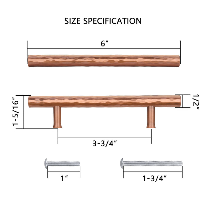 Akicon 3 Inch Hole Center Hammered Copper Kitchen Cabinet Handles 100% Solid Brass Drawer Pulls AK01930A-C