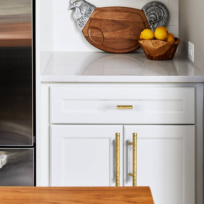 Akicon 3-3/4 Inch Hole Center Hammered Polished Gold Kitchen Cabinet Handles 100% Solid Brass Drawer Pulls AK01931A-PB