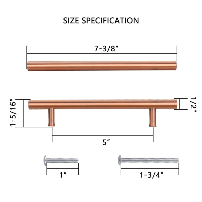Akicon 5 Inch Hole Center Copper Kitchen Cabinet Handles 100% Solid Brass Drawer Pulls AK01932-C
