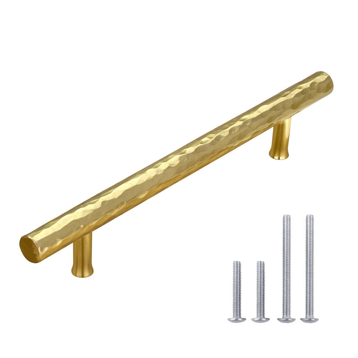 Akicon 5 Inch Hole Center Hammered Polished Gold Kitchen Cabinet Handles 100% Solid Brass Drawer Pulls AK01932A-PB