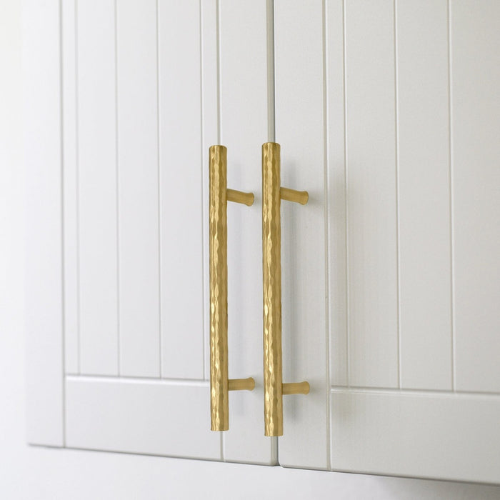 Akicon 5 Inch Hole Center Hammered Polished Gold Kitchen Cabinet Handles 100% Solid Brass Drawer Pulls AK01932A-PB