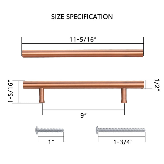 Akicon 9 Inch Hole Center Hammered Copper Kitchen Cabinet Handles 100% Solid Brass Drawer Pulls AK01934-C