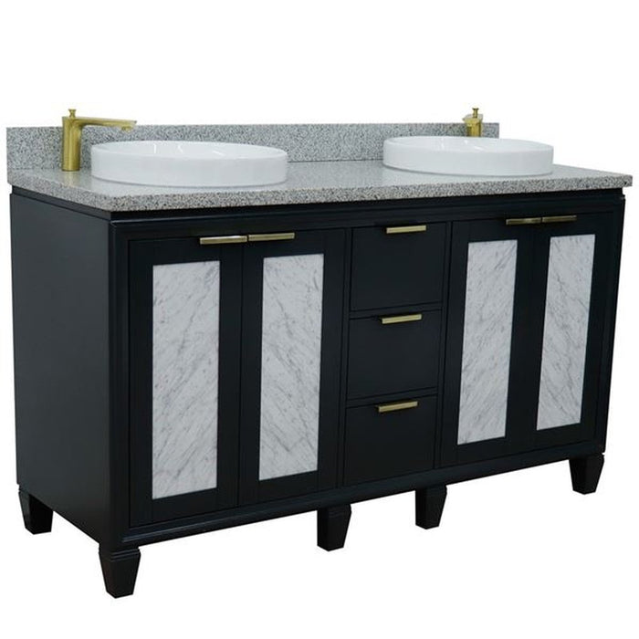 Bellaterra Home Trento 61" Double sink vanity in Dark Gray finish with Gray granite and round sink