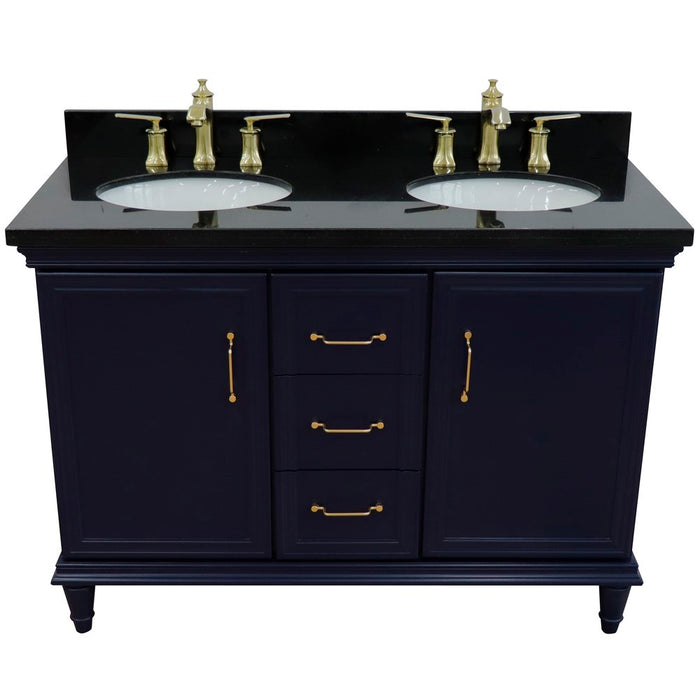 Bellaterra Home Forli 49" Double vanity in Blue finish with Black galaxy and oval sink