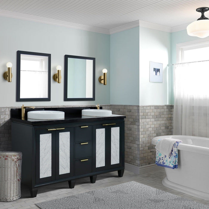 Bellaterra Home Trento 61" Double sink vanity in Dark Gray finish with Black galaxy granite and round sink