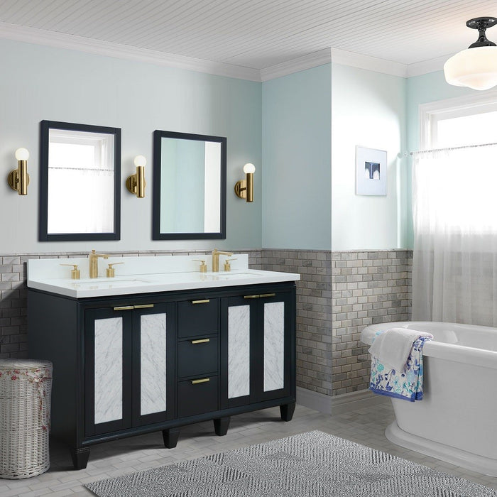 Bellaterra Home Trento 61" Double sink vanity in Dark Gray finish with White quartz and rectangle sink