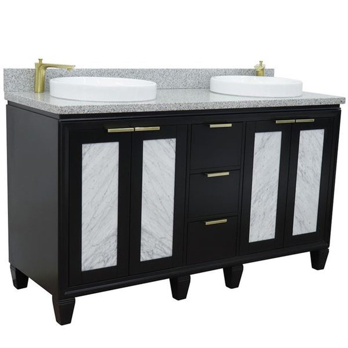 Bellaterra Home Trento 61" Double sink vanity in Black finish with Gray granite and round sink