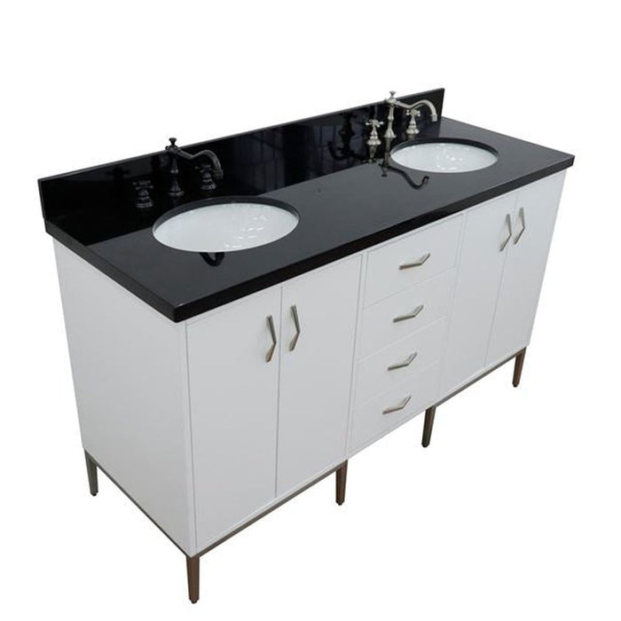 Bellaterra Home Tivoli 61" Double sink vanity in White finish with Black galaxy granite and oval sink