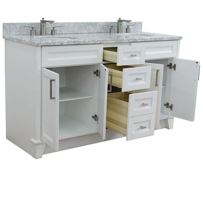 Bellaterra Home Terni 61" Double sink vanity in White finish and White Carrara marble and oval sink