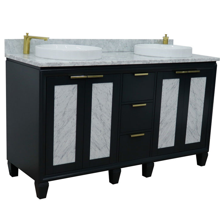 Bellaterra Home Trento 61" Double sink vanity in Dark Gray finish with White Carrara marble and round sink