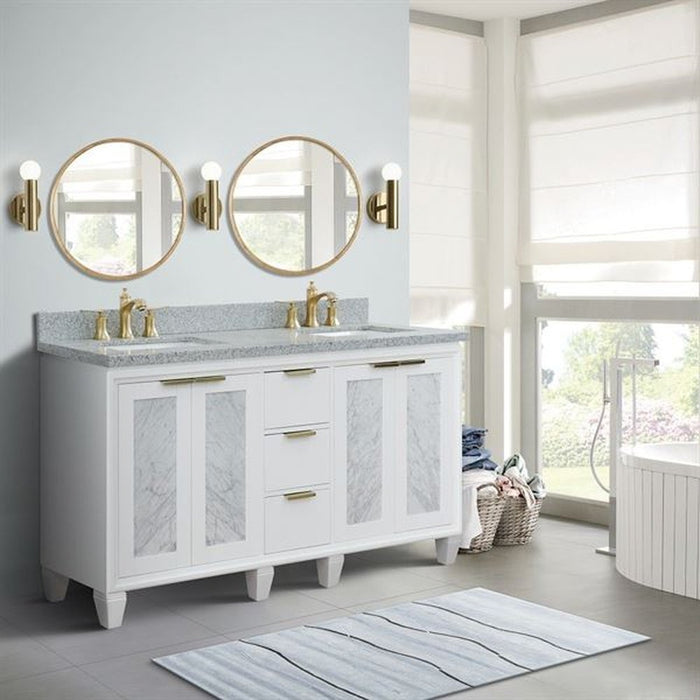 Bellaterra Home Trento 61" Double sink vanity in White finish with Gray granite and rectangle sink