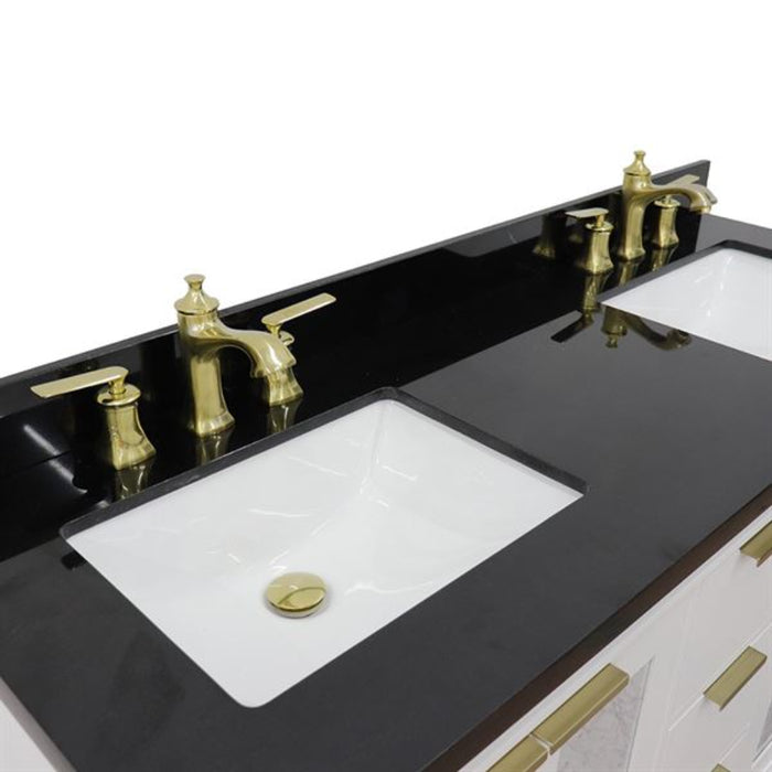 Bellaterra Home Trento 61" Double sink vanity in White finish with Black galaxy granite and rectangle sink