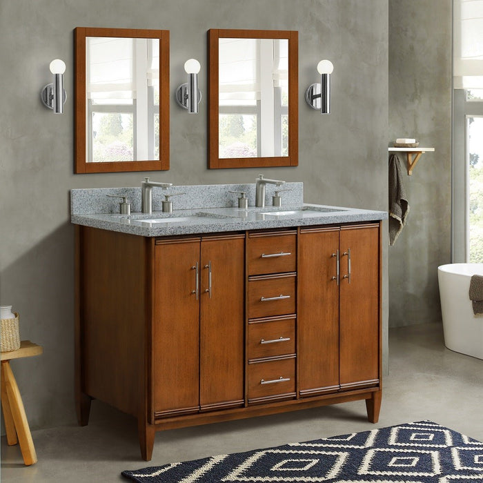 Bellaterra Home MCM 49" Double sink vanity in Walnut finish with Gray granite and rectangle sink