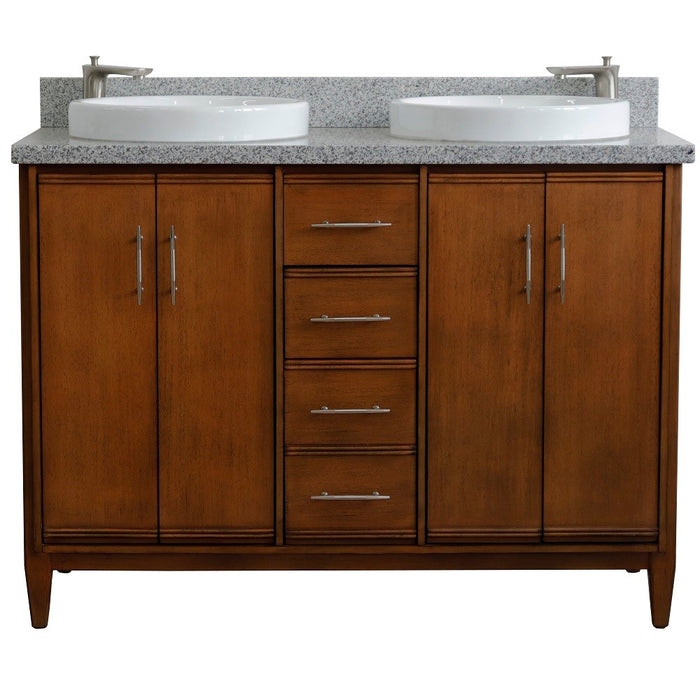 Bellaterra Home MCM 49" Double sink vanity in Walnut finish with Gray granite and round sink