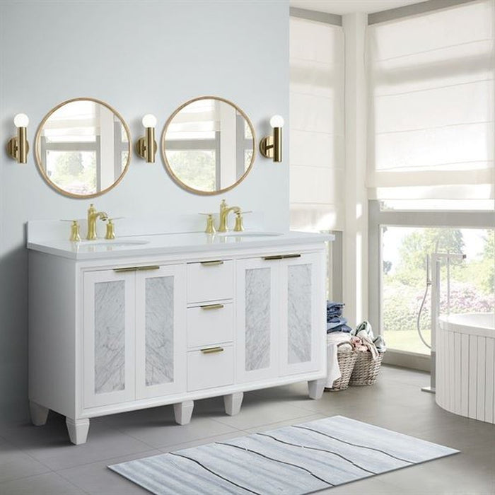 Bellaterra Home Trento 61" Double sink vanity in White finish with White quartz and oval sink