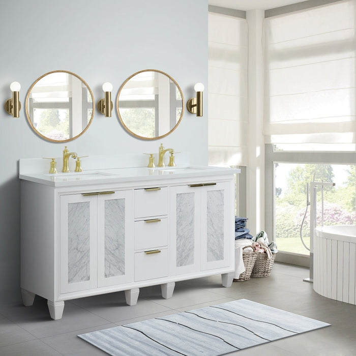 Bellaterra Home Trento 61" Double sink vanity in White finish with White quartz and rectangle sink