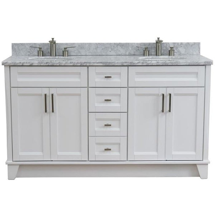 Bellaterra Home Terni 61" Double sink vanity in White finish and White Carrara marble and oval sink