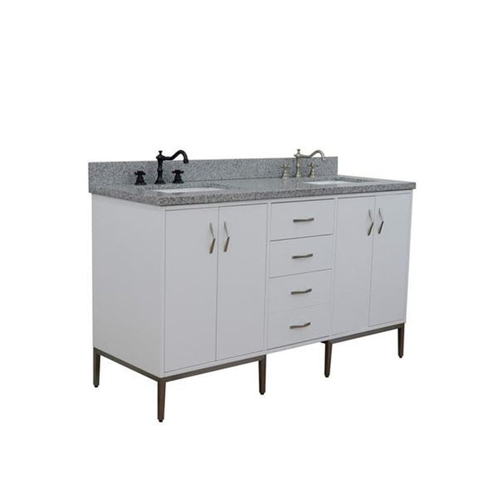 Bellaterra Home Tivoli 61" Double sink vanity in White finish with Gray granite and rectangle sink