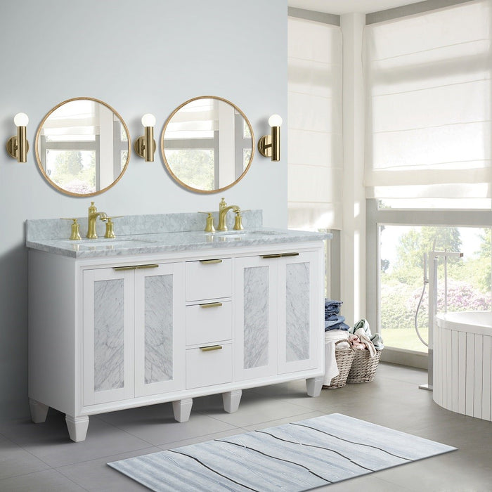 Bellaterra Home Trento 61" Double sink vanity in White finish with White Carrara marble and rectangle sink