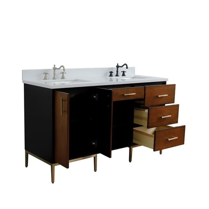 Bellaterra Home Imola 61" Double sink vanity in Walnut and Black finish and White quartz and rectangle sink