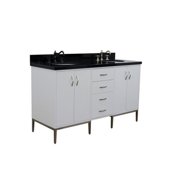 Bellaterra Home Tivoli 61" Double sink vanity in White finish with Black galaxy granite and oval sink