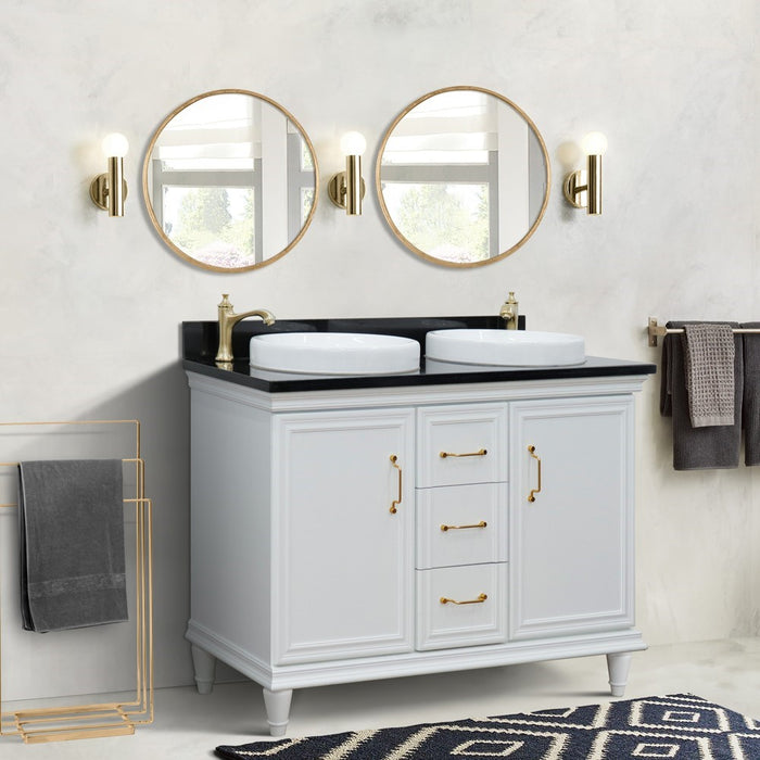 Bellaterra Home Forli 49" Double vanity in White finish with Black galaxy and round sink