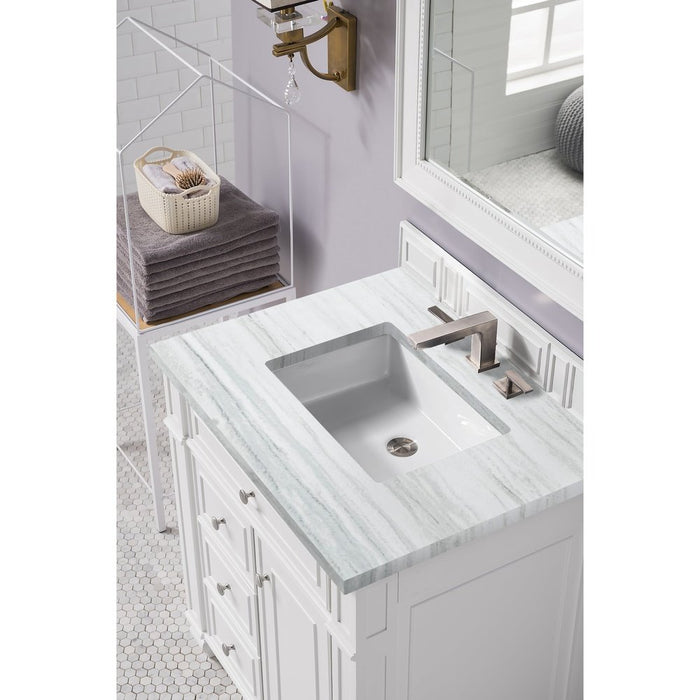 James Martin Vanities Bristol 30" Single Vanity, Bright White w/ 3 CM Arctic Fall Solid Surface Top