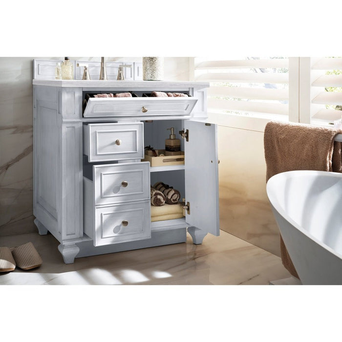 James Martin Vanities Bristol 30" Single Vanity, Bright White w/ 3 CM Arctic Fall Solid Surface Top