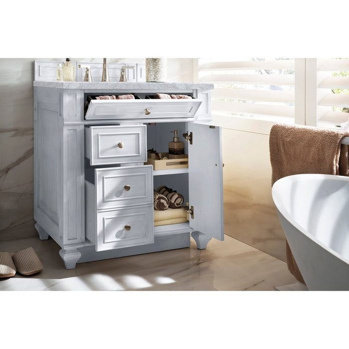 James Martin Vanities Bristol 30" Single Vanity, Bright White w/ 3 CM Carrara Marble Top