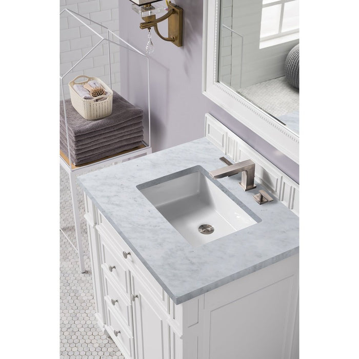 James Martin Vanities Bristol 30" Single Vanity, Bright White w/ 3 CM Carrara Marble Top