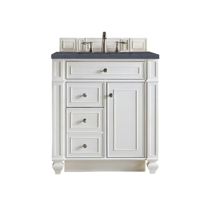 James Martin Vanities Bristol 30" Single Vanity, Bright White w/ 3 CM Charcoal Soapstone Quartz Top