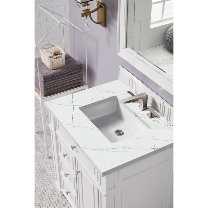 James Martin Vanities Bristol 30" Single Vanity, Bright White w/ 3 CM Ethereal Noctis Quartz Top