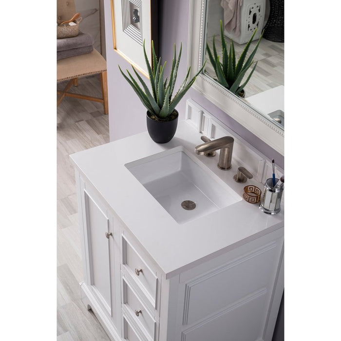 James Martin Vanities Bristol 30" Single Vanity, Bright White w/ 3 CM White Zeus Quartz Top