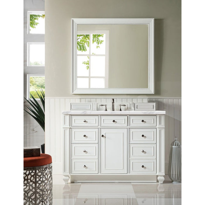 James Martin Vanities Bristol 48" Single Vanity, Bright White w/ 3 CM Carrara Marble Top