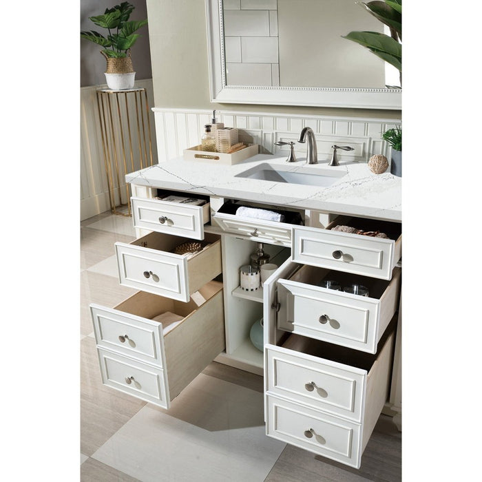 James Martin Vanities Bristol 48" Single Vanity, Bright White w/ 3 CM Ethereal Noctis Quartz Top