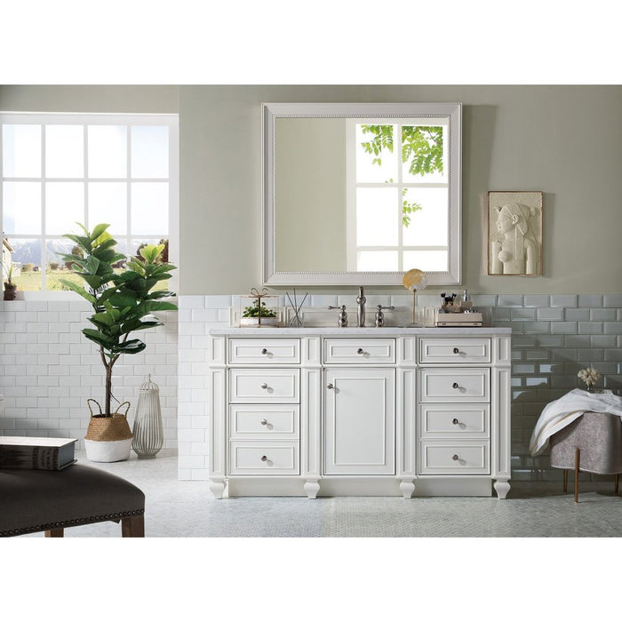 James Martin Vanities Bristol 60" Single Vanity, Bright White w/ 3 CM Arctic Fall Solid Surface Top