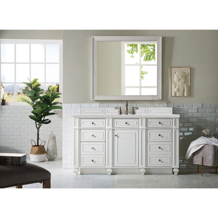 James Martin Vanities Bristol 60" Single Vanity, Bright White w/ 3 CM Eternal Jasmine Pearl Quartz Top