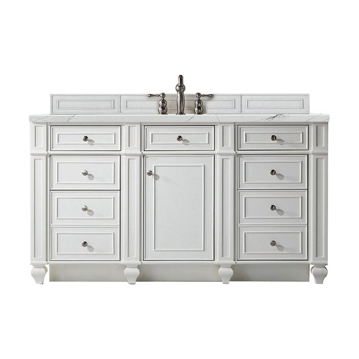 James Martin Vanities Bristol 60" Single Vanity, Bright White w/ 3 CM Ethereal Noctis Quartz Top