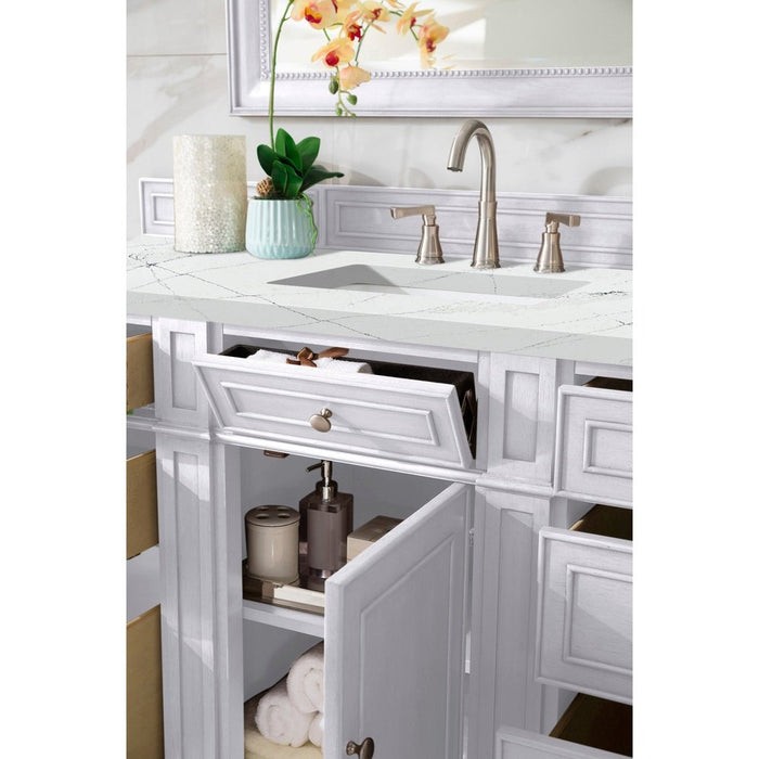 James Martin Vanities Bristol 60" Single Vanity, Bright White w/ 3 CM Ethereal Noctis Quartz Top